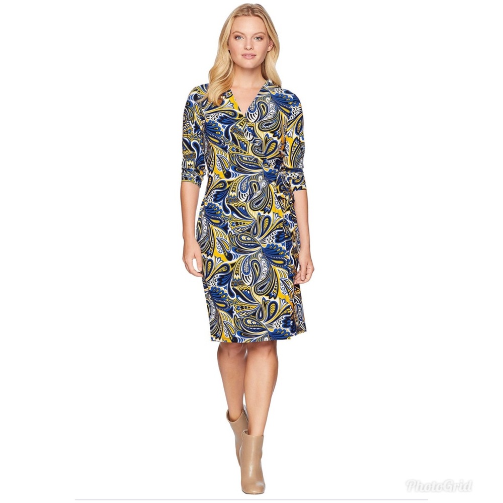 Anne Klein classic wrap dress cezanne blue/yellow
